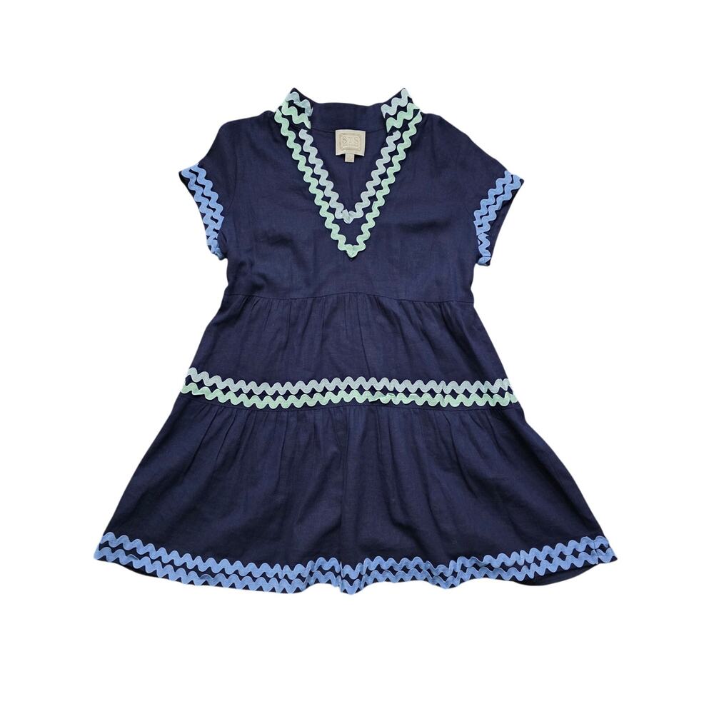 Sail To Sable Ric Rac Fit And Flare Navy Blue Dress Size Large